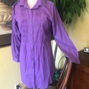 Tunic 100% Cotton Purple Button Down